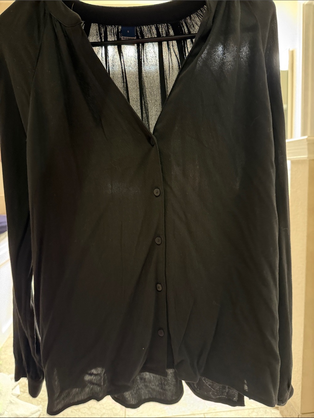 Old Navy Black Sheer-Back Button-Down Blouse